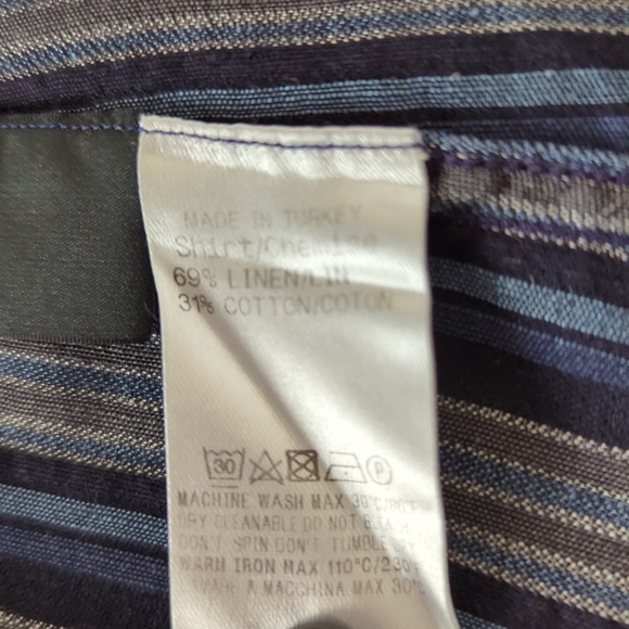 Z Zegna Men’s Blue Gray Linen Button Down Shirt - Picture 10 of 12